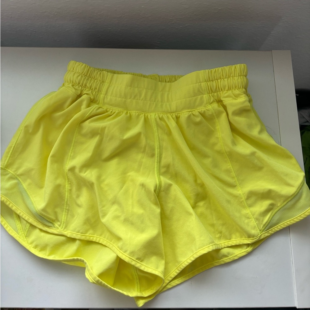 Neon yellow lulu lemon hotty hot shorts size four